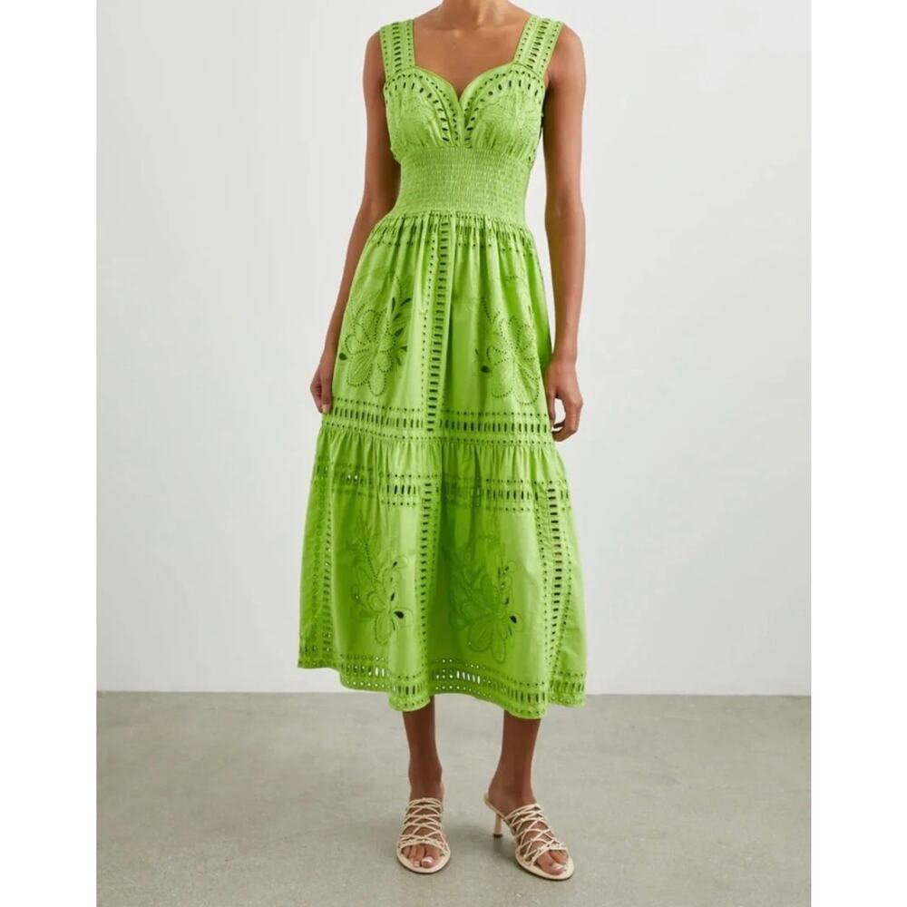 NWT Rails Fawn Dress Lime Green Eyelet Midi Dress